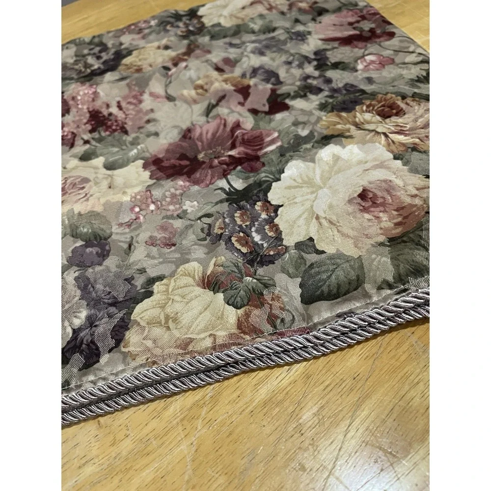 Vtg Floral Cottagecore Maroon Cream 48x17